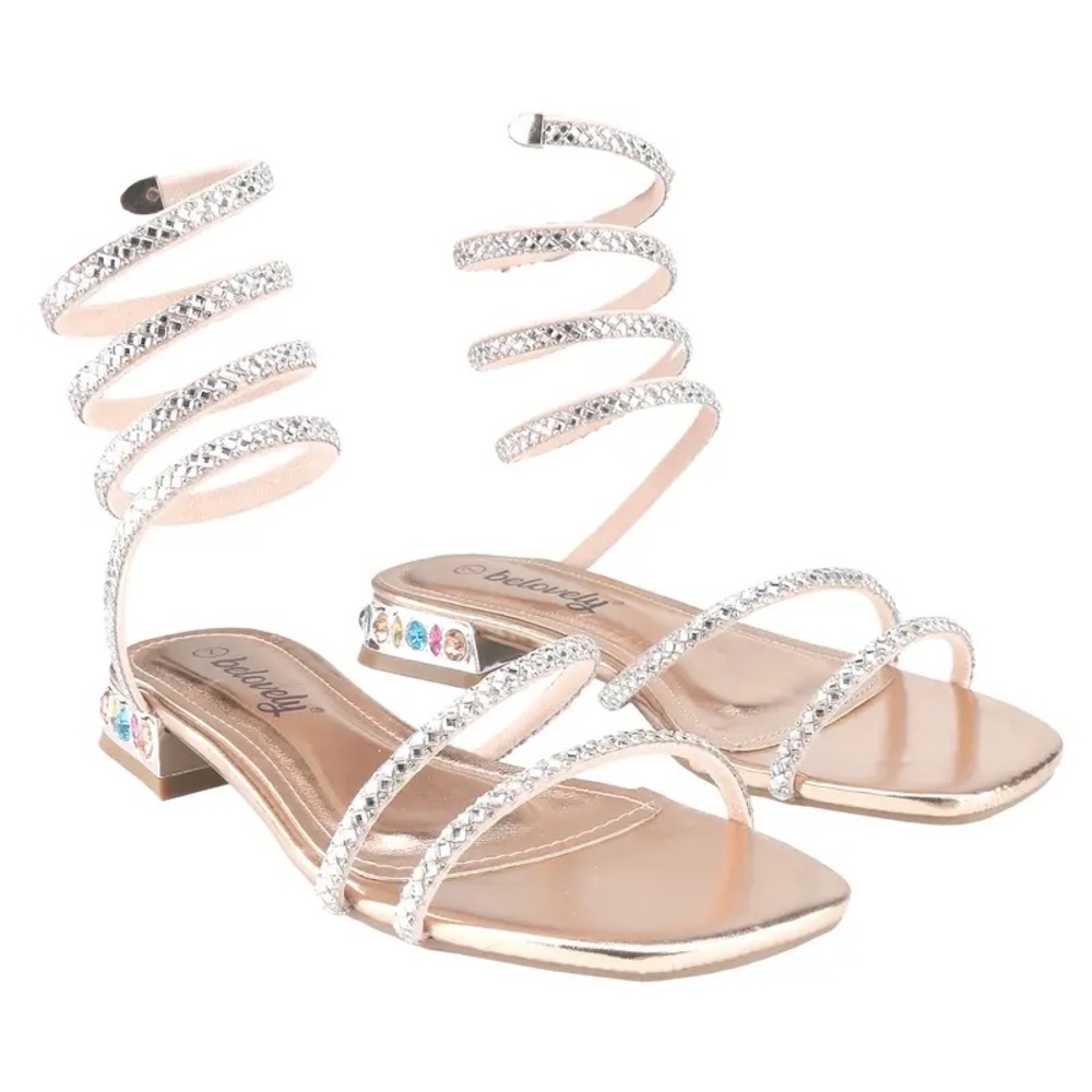 Gold Rhinestone Spiral Sandals - Picture 2 of 4